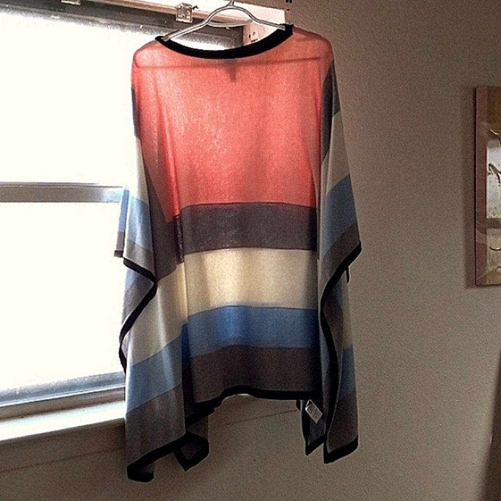 RAFAELLA Women's Colorblock Sweater Flowy Layering Poncho Top One Size